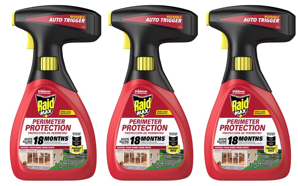 3 Pack Raid MAX Perimeter Protection Kills Bugs Auto Trigger 30 oz Each