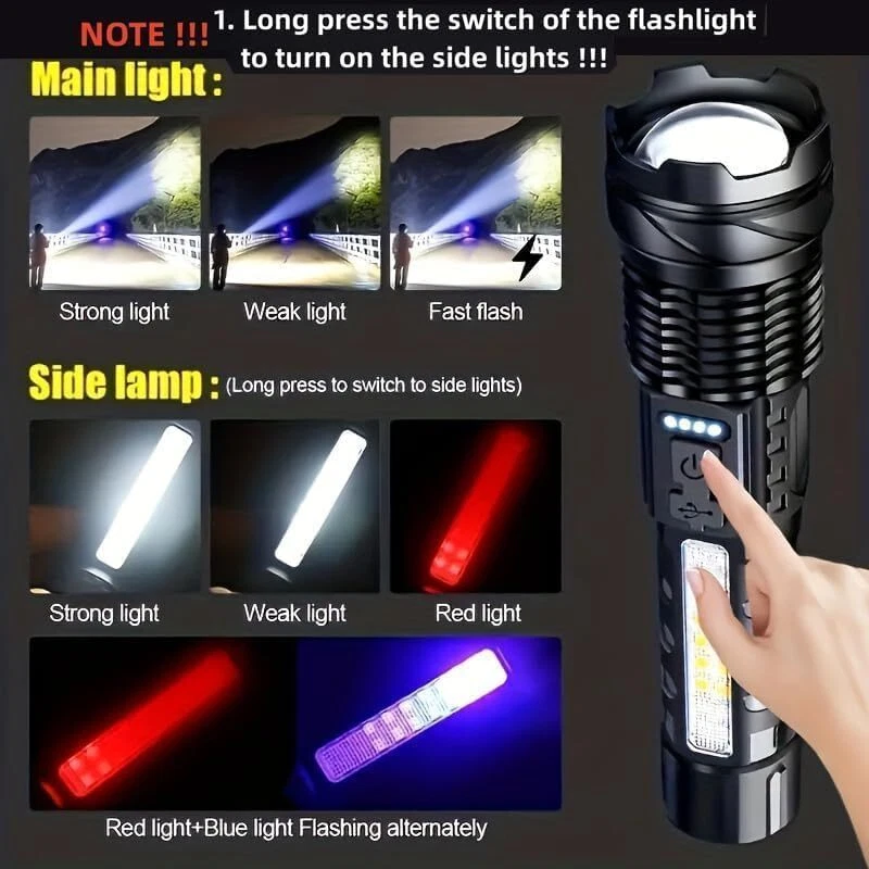 15000000LM Super Bright Flashlights High Lumens Rechargeable 7 Modes LED Flash