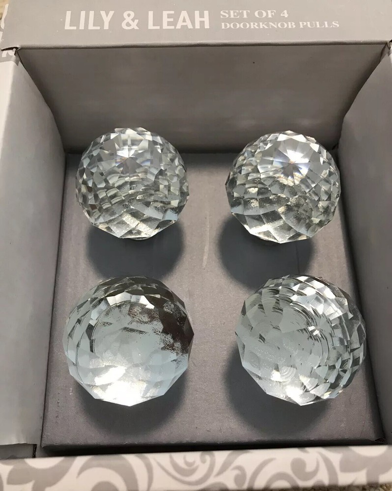 Lily & Leah SET 4 SILVER CHROME CLEAR CRYSTAL,MIRROR DRAWER,CABINET,KNOBS,PULLS