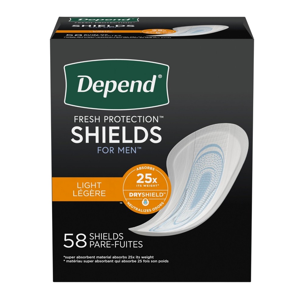 Depend Shield Incontinence Pads for Men Bladder Control Pads, Light, 58 Count