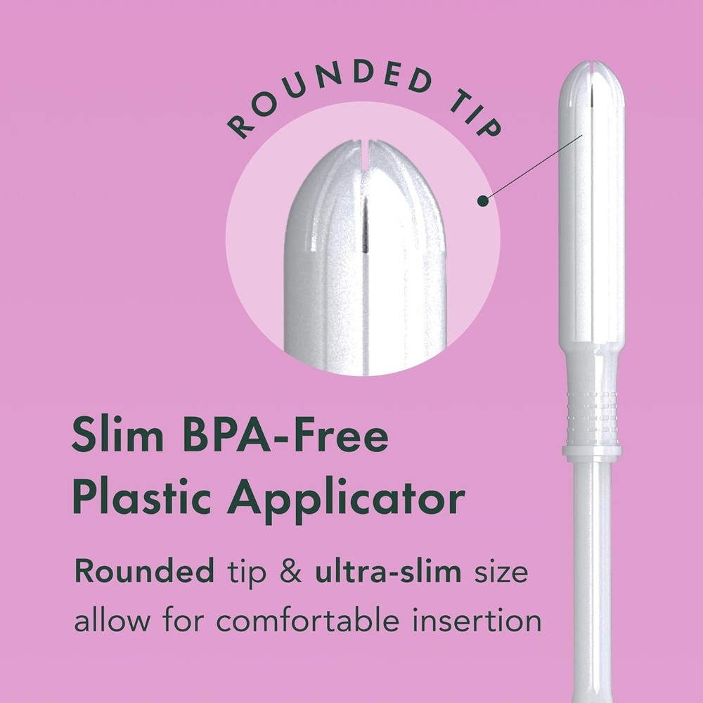 Regular and Super Absorbency Tampons – Slim Applicator, Unscented, Chlorine-Free
