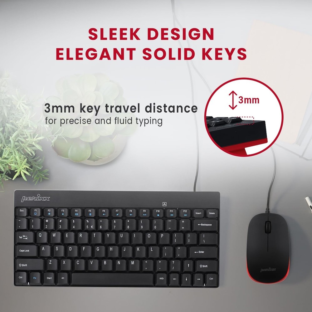 Perixx PERIDUO-212 Wired Mini Keyboard and Mouse Set, USB Connection, Black, ...
