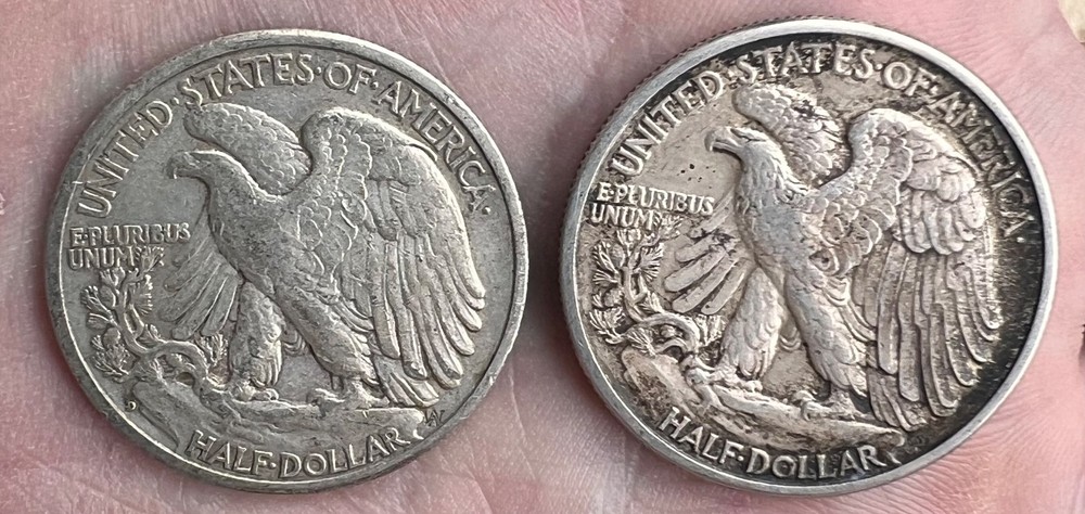 Two 1943 Walking Liberty Silver Half Dollars