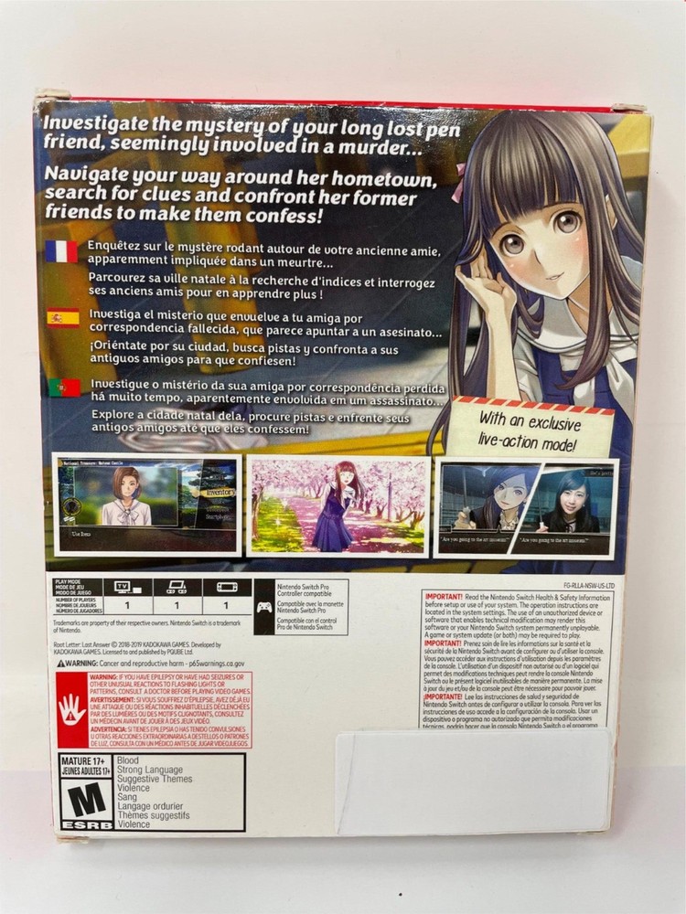 Root Letter: Last Answer - Nintendo Switch Replacement Case [NO GAME CARTRIDGE]