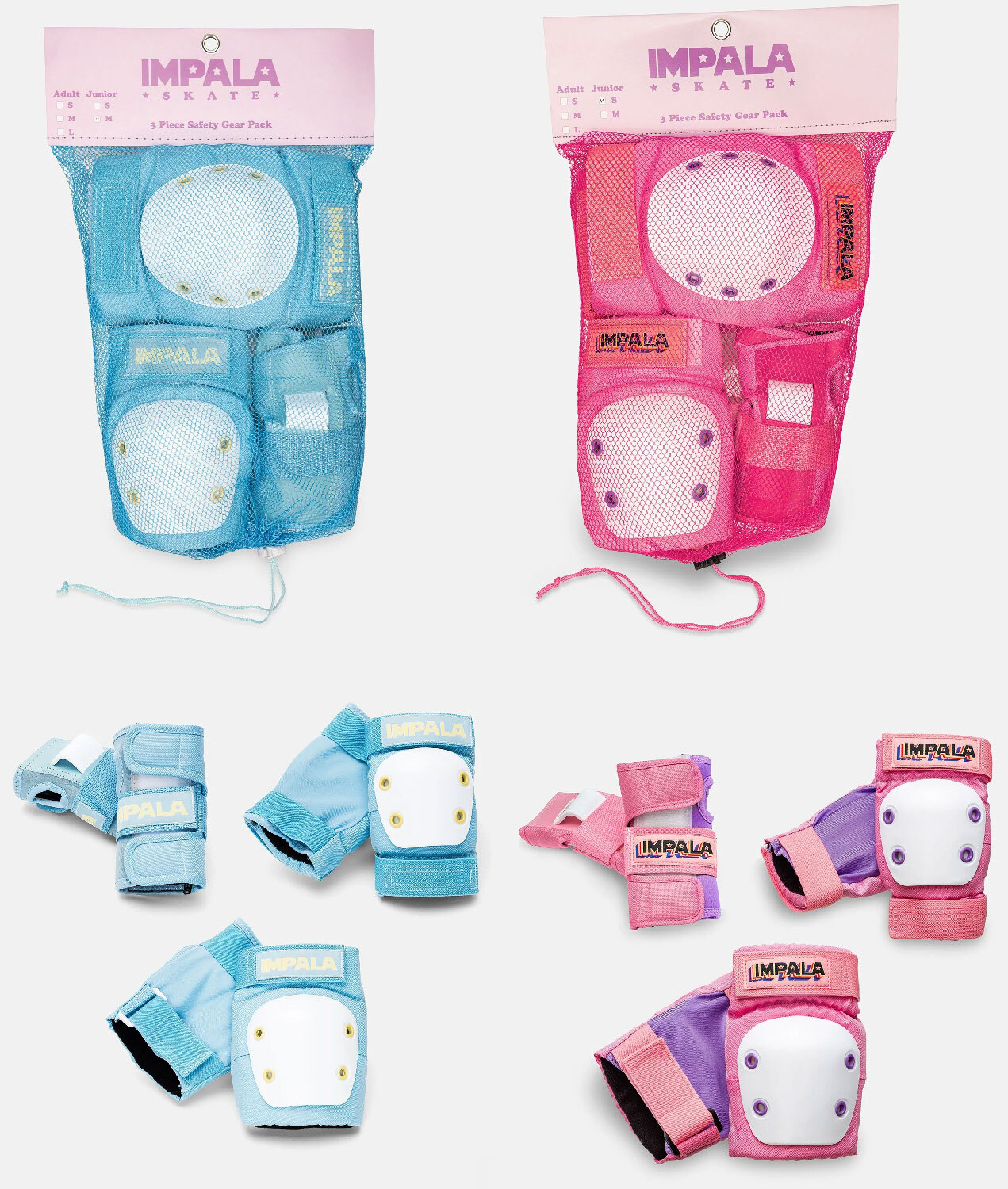 Impala Rollerskates Protective Set Knee Pads, Elbow, Wrist Guards Youth Sizes