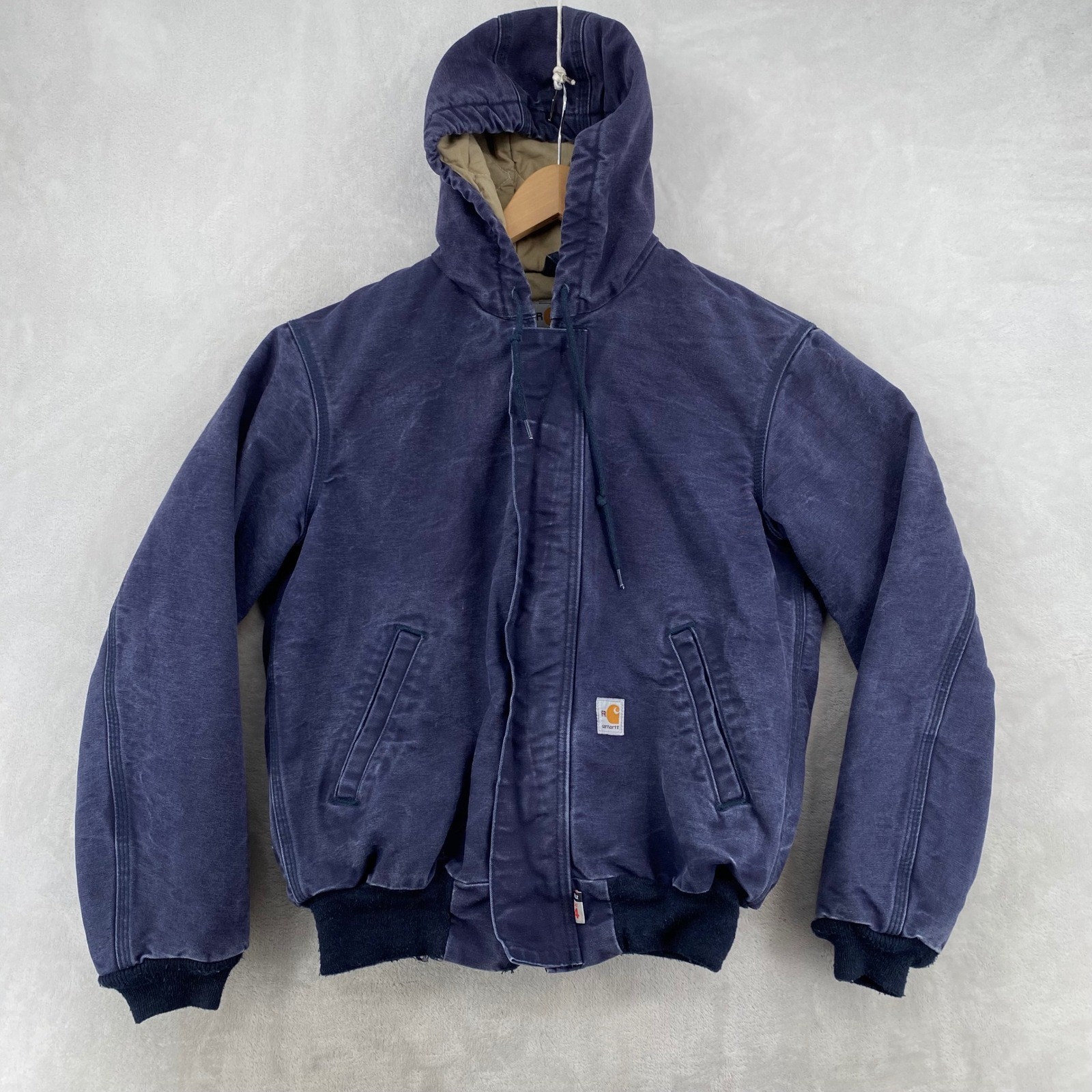 Carhartt FR Flame Resistant Hooded Jacket Mens Small Navy Blue Vintage Workwear