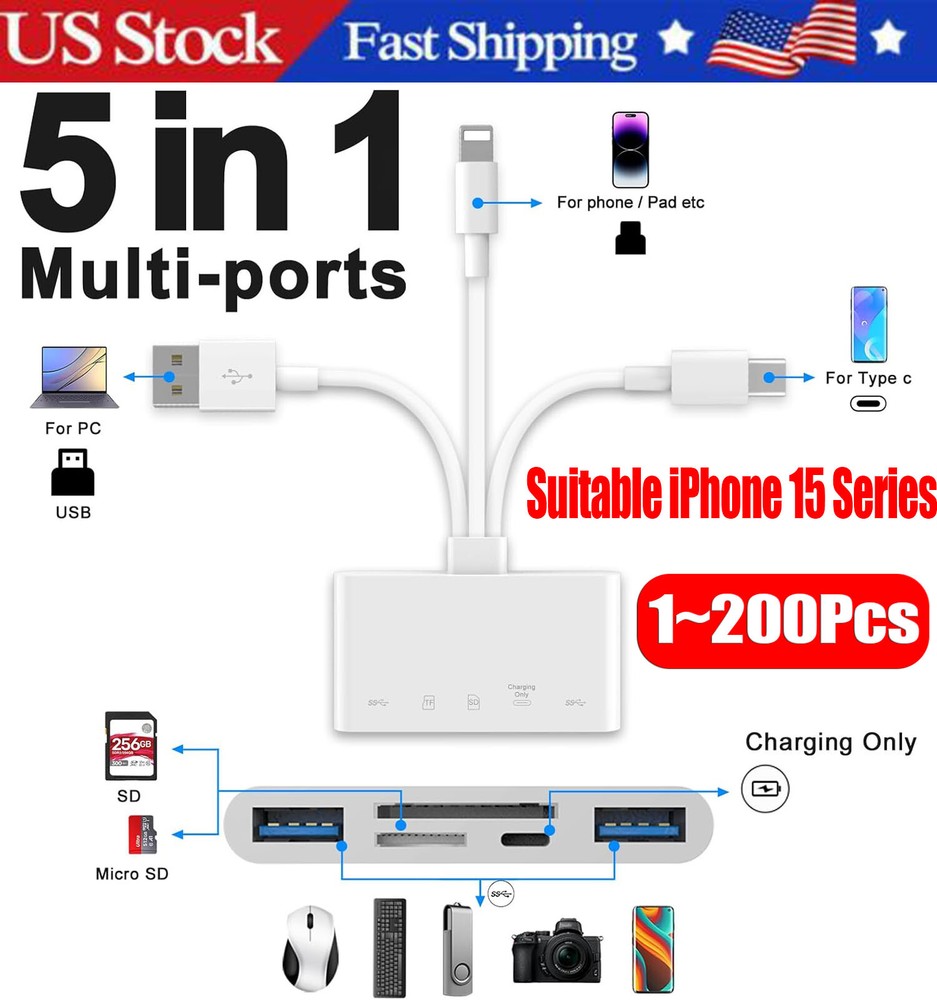 5 in 1 Memory Card Reader USB 3.0 OTG Adapter SD Card Reader For iPhone/iPad