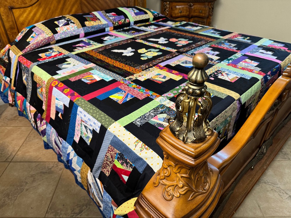 CaKing Size Machine pieced LogCabin patchwork quilt top #6-10A Made in USA