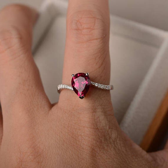 1.70 Ct Natural Ruby Diamond Engagement Wedding Ring 14K Solid White Gold Size 5