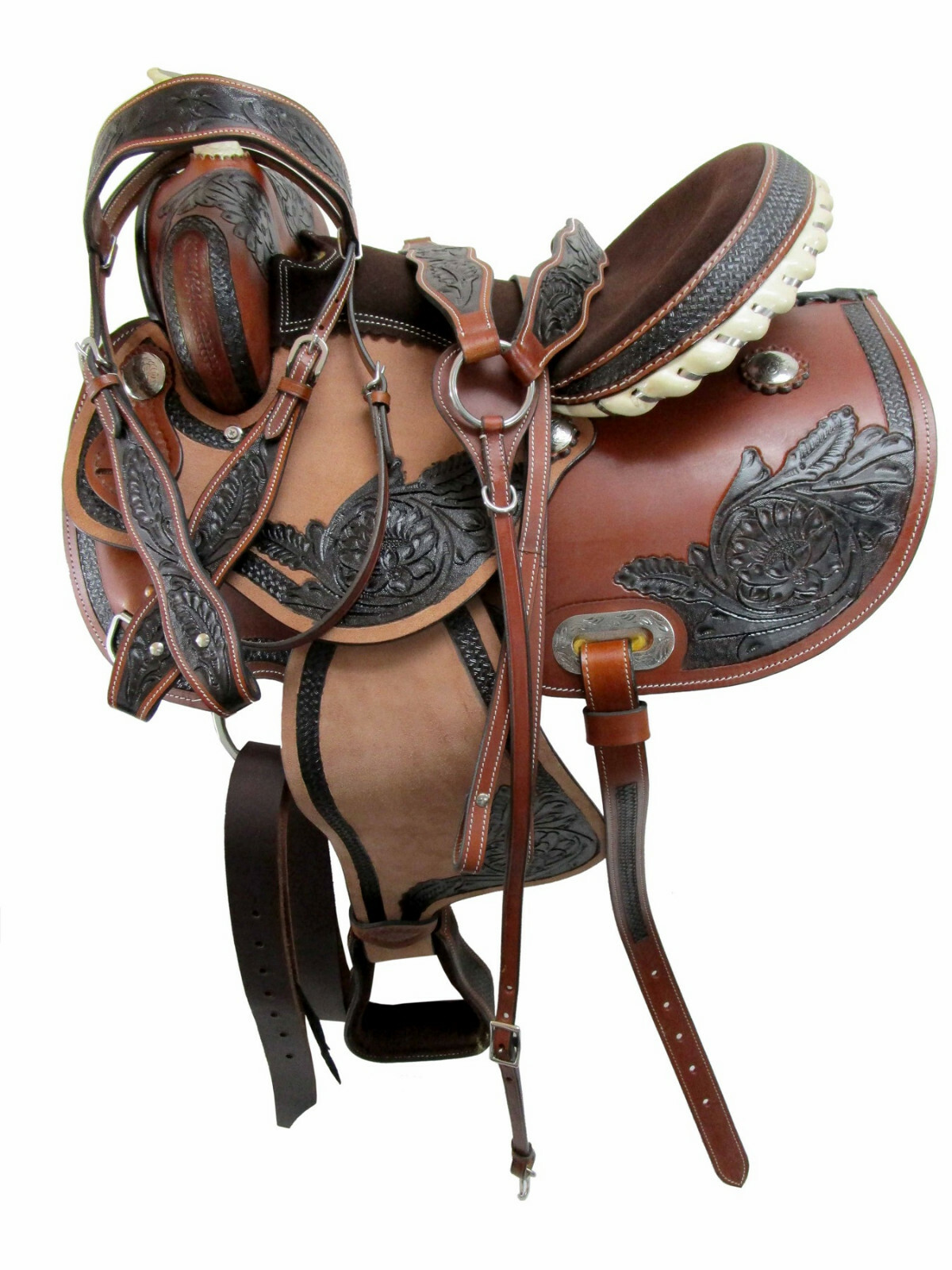 GAITED HORSE WESTERN SADDLE 16 15 PLEASURE TRAIL FLORAL TOOLED LEATHER TACK SET
