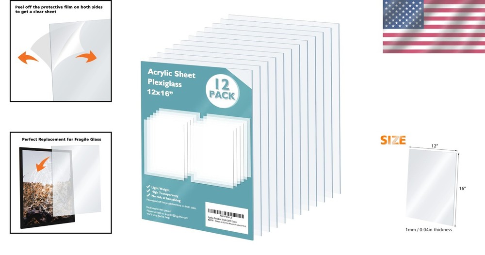 Transparent Cast Acrylic Sheets 12x16'' 12 Pc