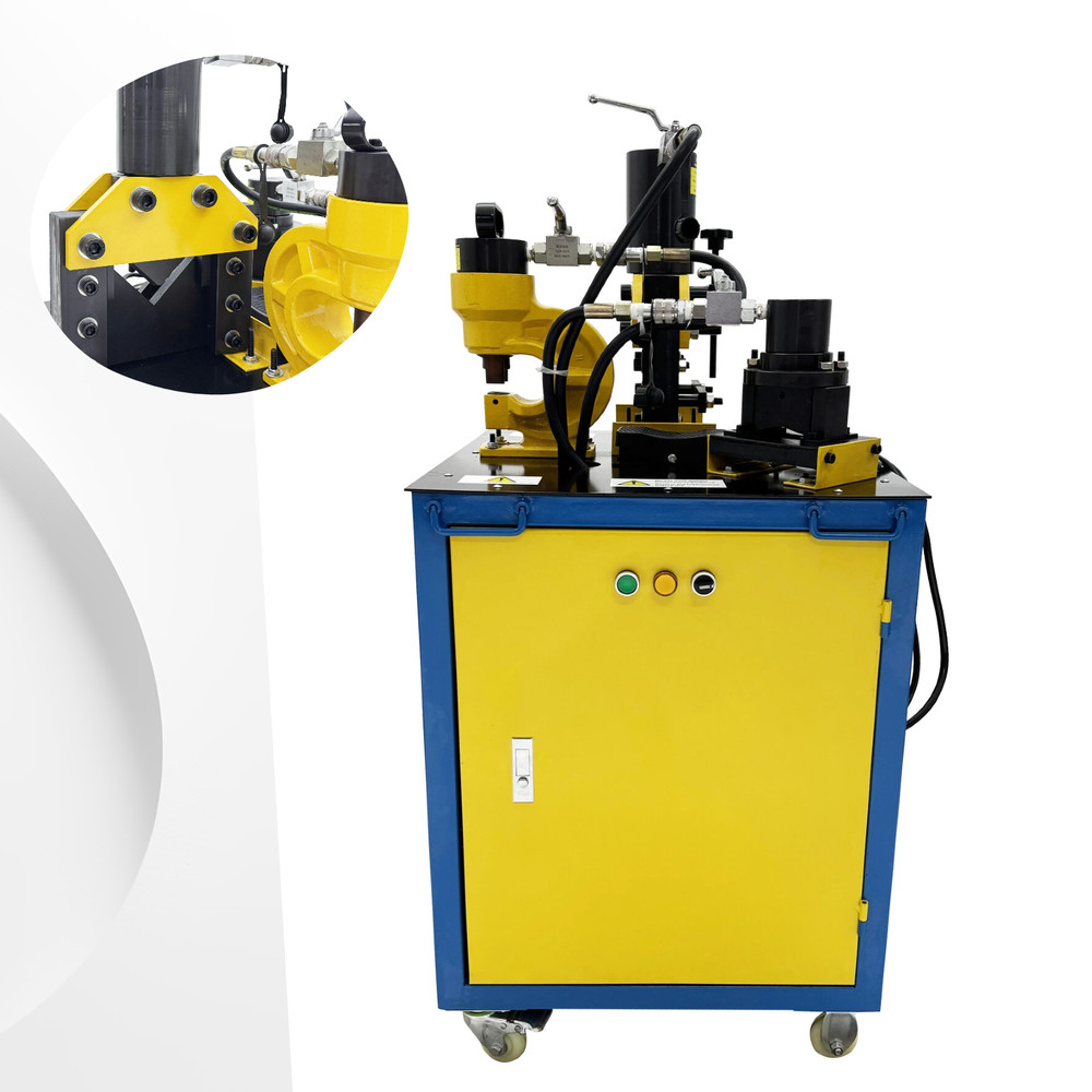 Electric Hydraulic 3-in-1 Angle Iron Processor Punching/Chamfering/Cutting 110V