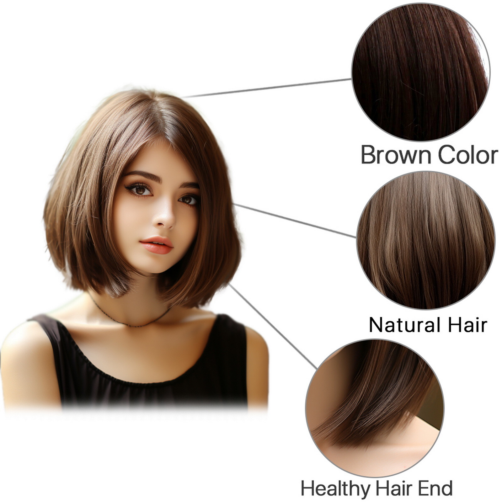 Synthetic Brunette Wig for Girl|Shoulder Length Brown Wig for Daily Use