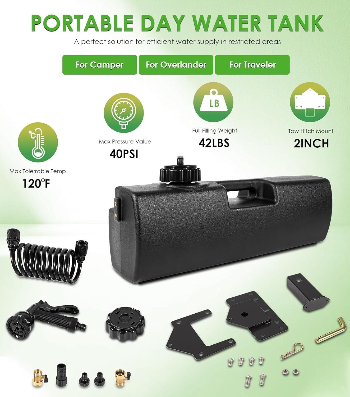 4.0 Gallon Self-Pressurized Water Tank for Camping Showers, Multiple Mounting