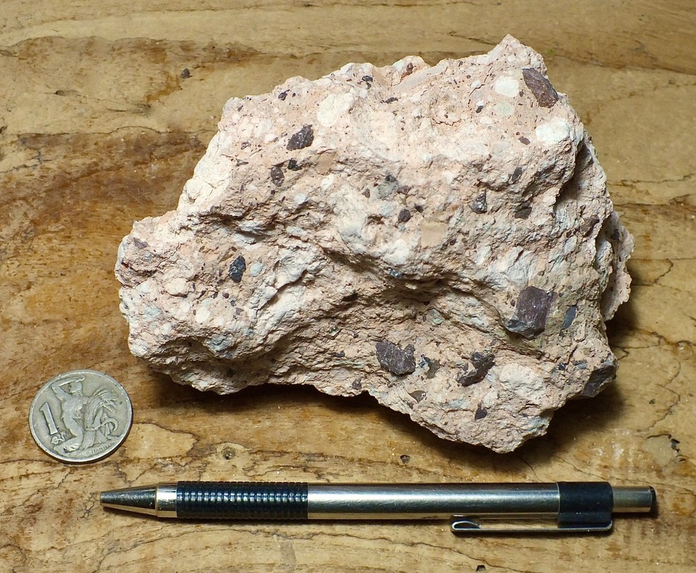 tuff breccia - welded volcanic ash with angular clasts - hand/display specimen