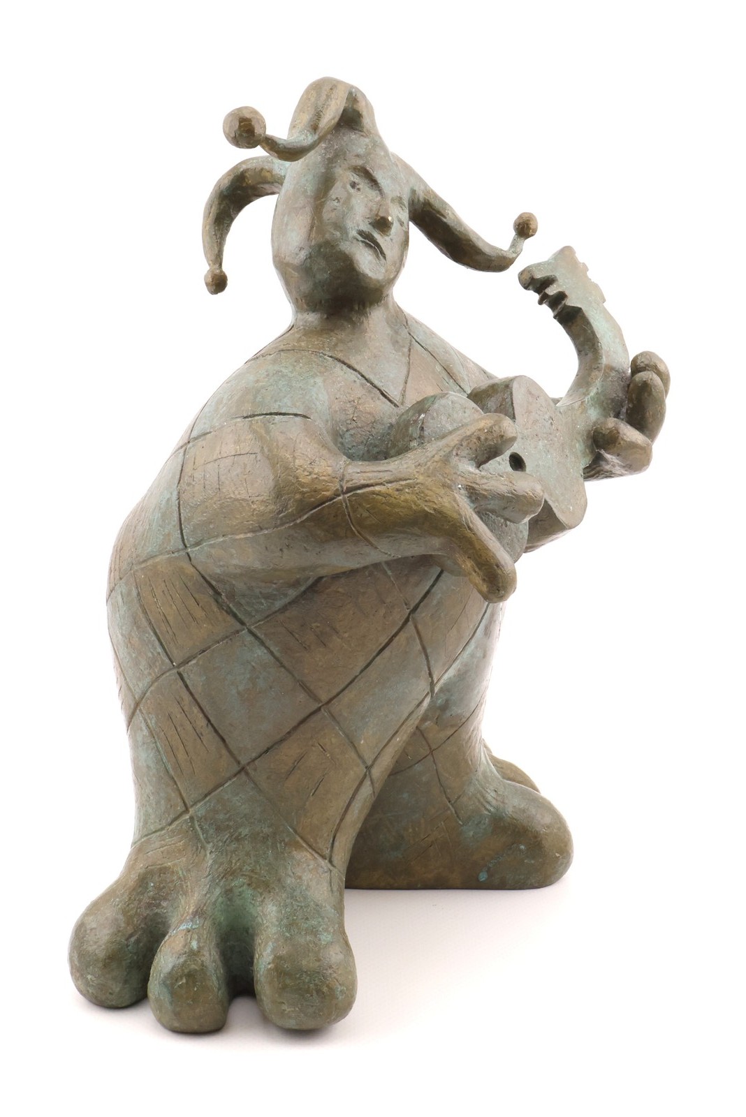 Lino Chavez Bronze Jester Harlequin Guitar Sculpture MCM