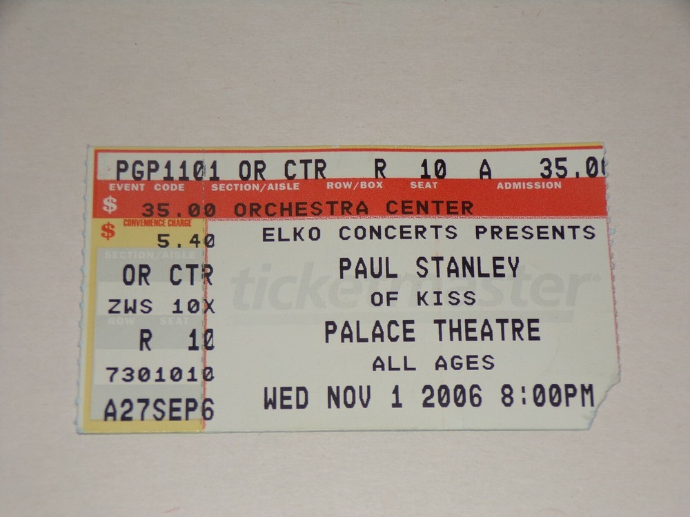 KISS Ticket Stub PAUL STANLEY Solo Concert 2006 Live Win Tour PalaceTheatre