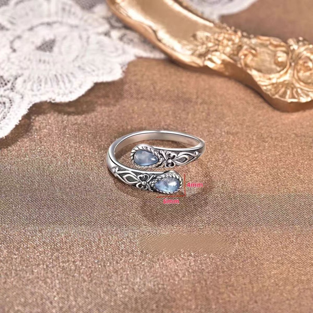 Moonstone Crystal Spoon Ring Adjustable Vintage