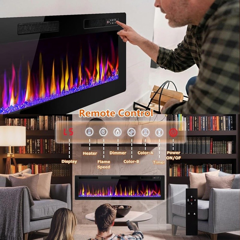 Electric Wall Mounted Fireplace Adjustable Flame Energy Efficient Safe Heater US