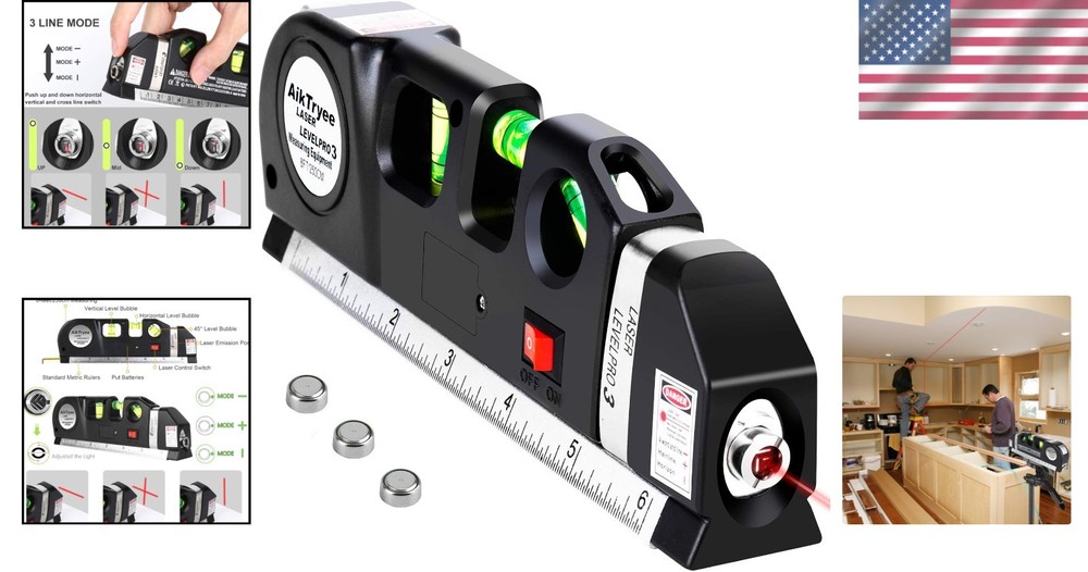 Precision Laser Level Line Tool with 8ft Measuring Tape for Home Projects