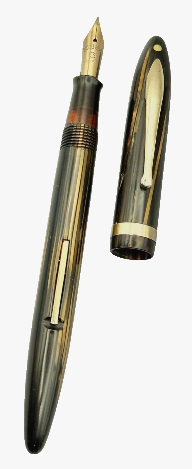 Vintage Sheaffer White Dot Balance Fountain Pen Golden Brown Striped Restored