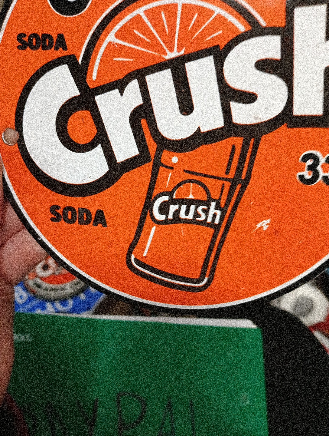 Round Porcelain Orange Crush Soda Sign