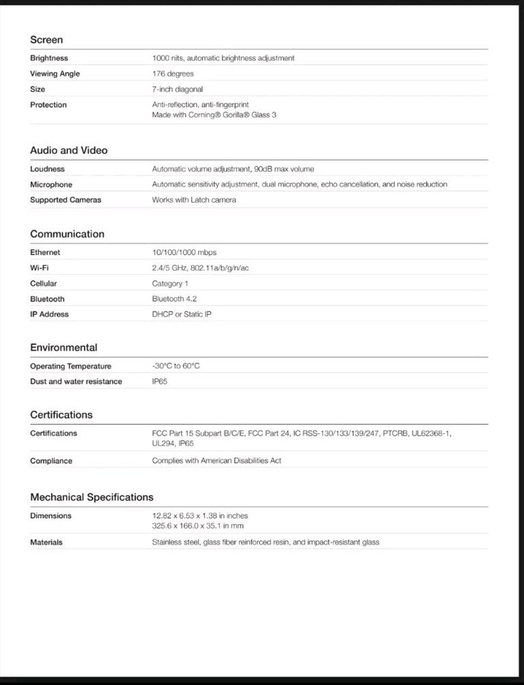 Latch Intercom Model INT1LFCNA1 - BRAND NEW