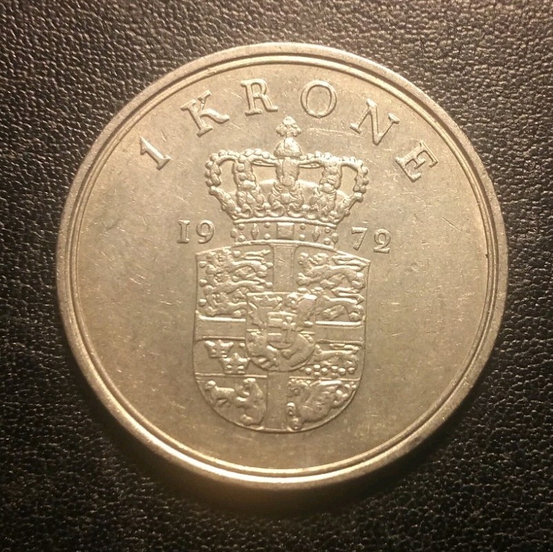 1972 Denmark One Krone Coin