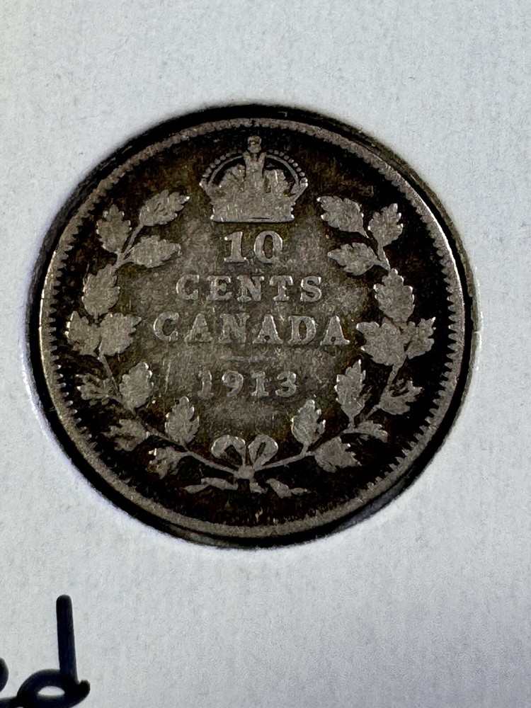1913 Canada 10 Cents Silver Coin Cleaned