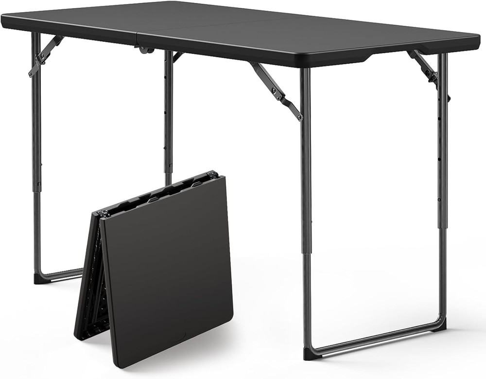 Folding Table 4FT Heavy Duty Plastic Table with Handle, Foldable&Portable, Fold-