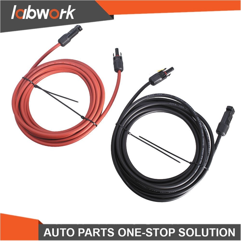 Labwork 12AWG Solar Panel Extension Cable Wire Connector 1 Pair 25ft Black + Red