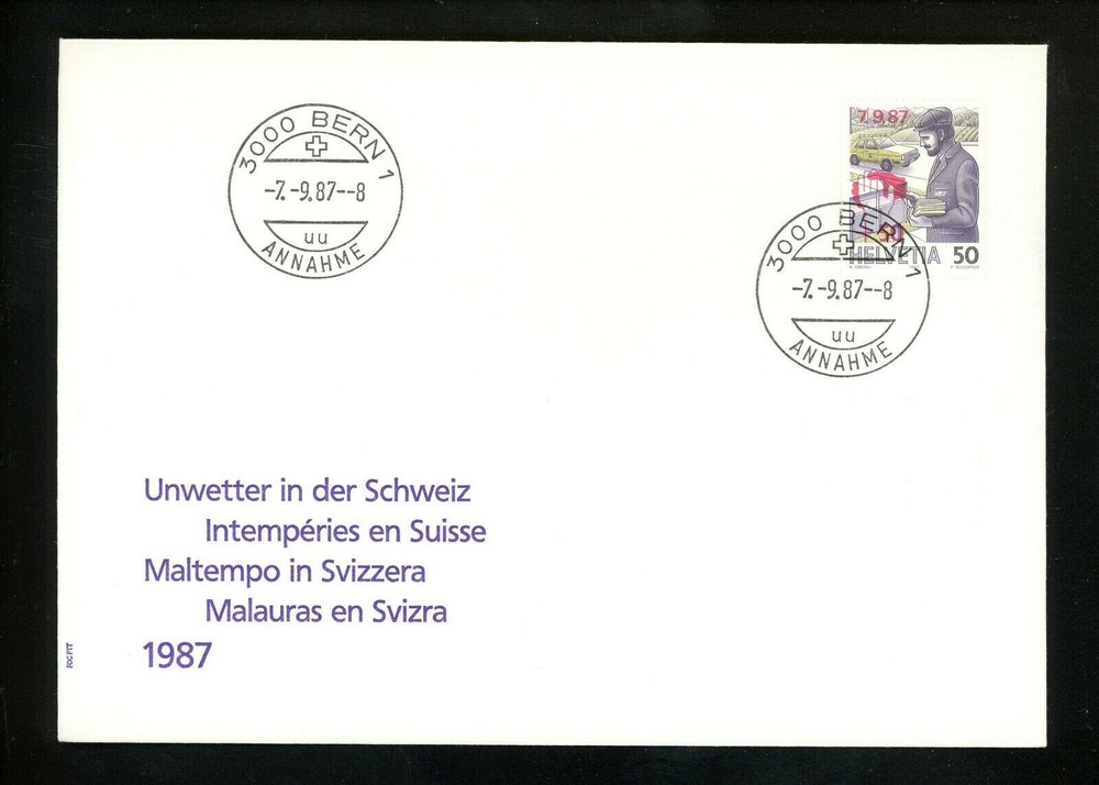 Postal History Switzerland FDC #B535 Postman Flood Disaster Relief 1987