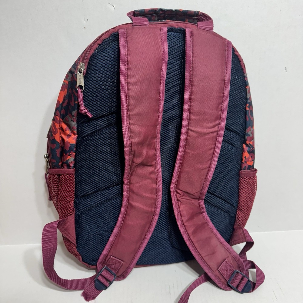 Fuel red camo backpack shoulder straps 3 zipper compartments