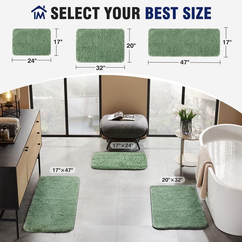 TECHMILLY Super Soft Shaggy Bathroom Rugs, 1'5" x 2' (Rectangular), Sage