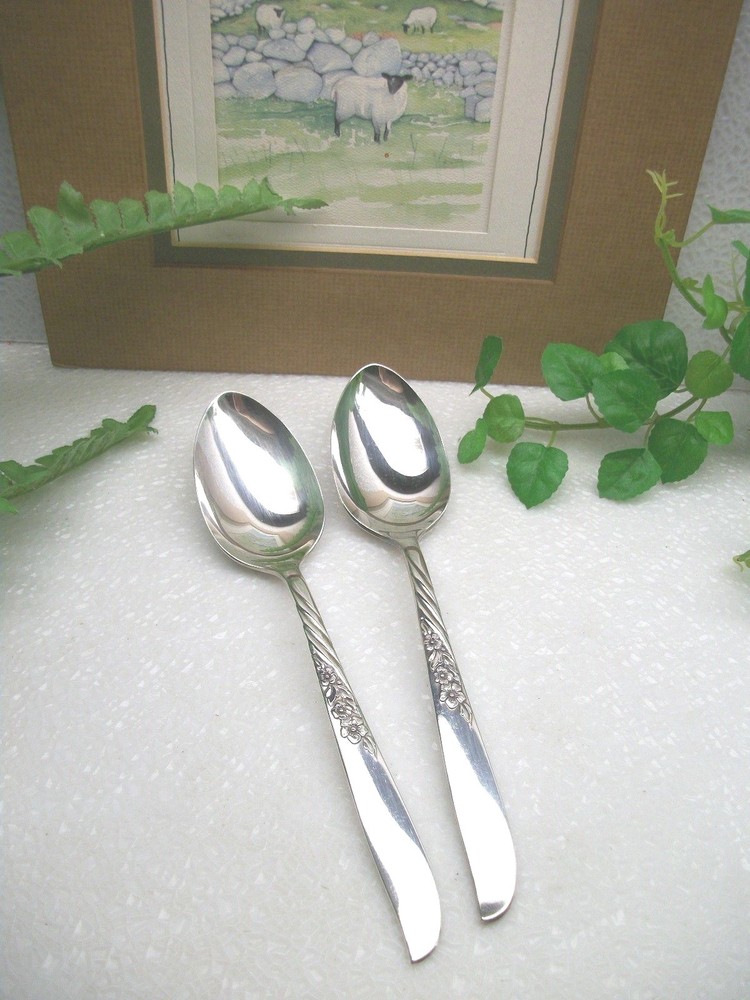 2  Oneida Wm A Rogers  ALWAYS Wildwood I   Silverplate Solid Serving Spoons 1958