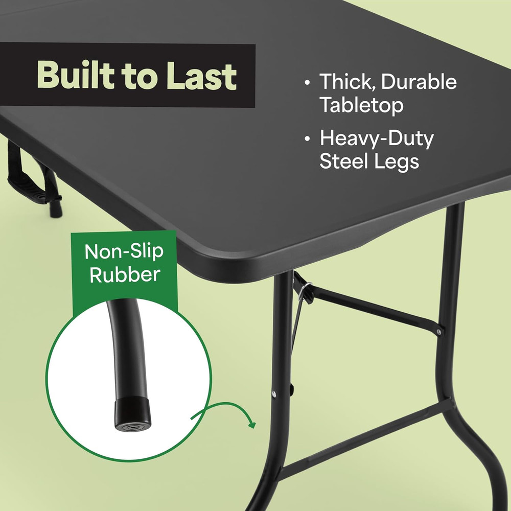 Black 8Ft Folding Table with Handle | Heavy-Duty Foldable Table | Portable Table