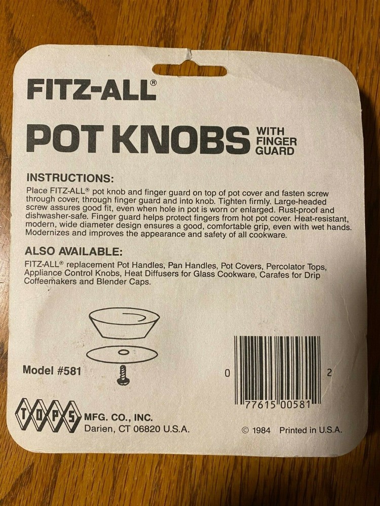 Fitz-All Replacement Pot Knobs, Model #581 Set of 2 knobs by TOPS Mfg. Co.