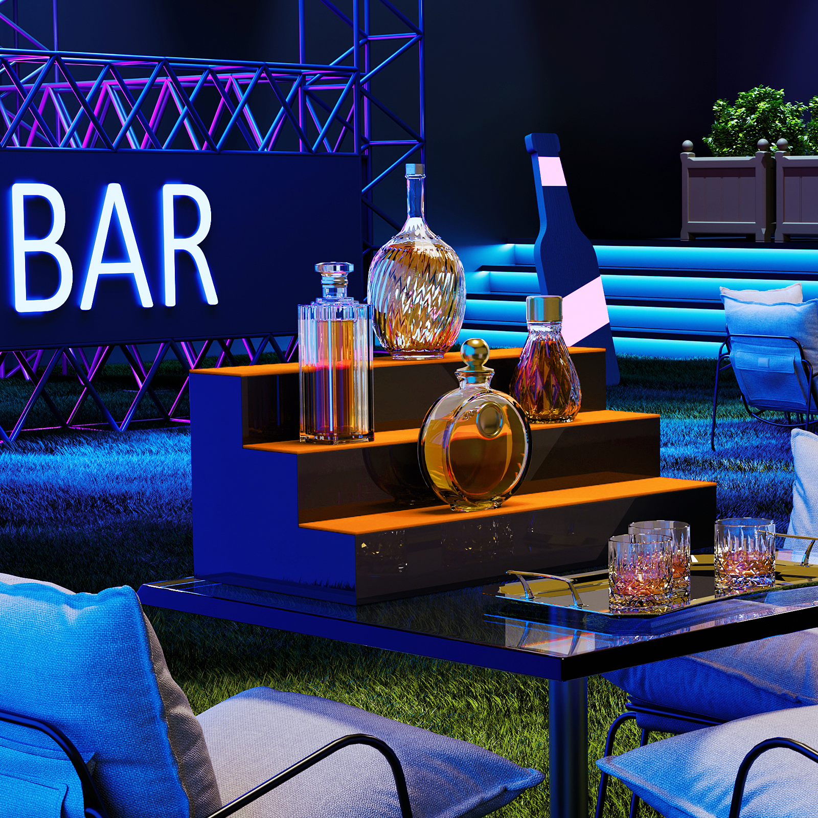 3 Step[REMOTE CONTROL+20 COLORS]LED Lighted 24" Bar Liquor Bottle Display Shelf