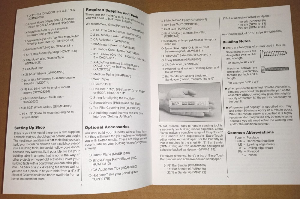 Dynaflite Butterfly RC Plane Manual Instructions GPMA0090 Great Planes