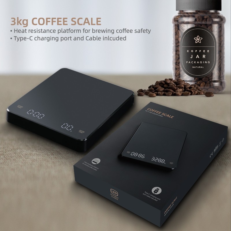 Digital Coffee Scale w/ Timer LED Display High Precision Rechargeable Portable