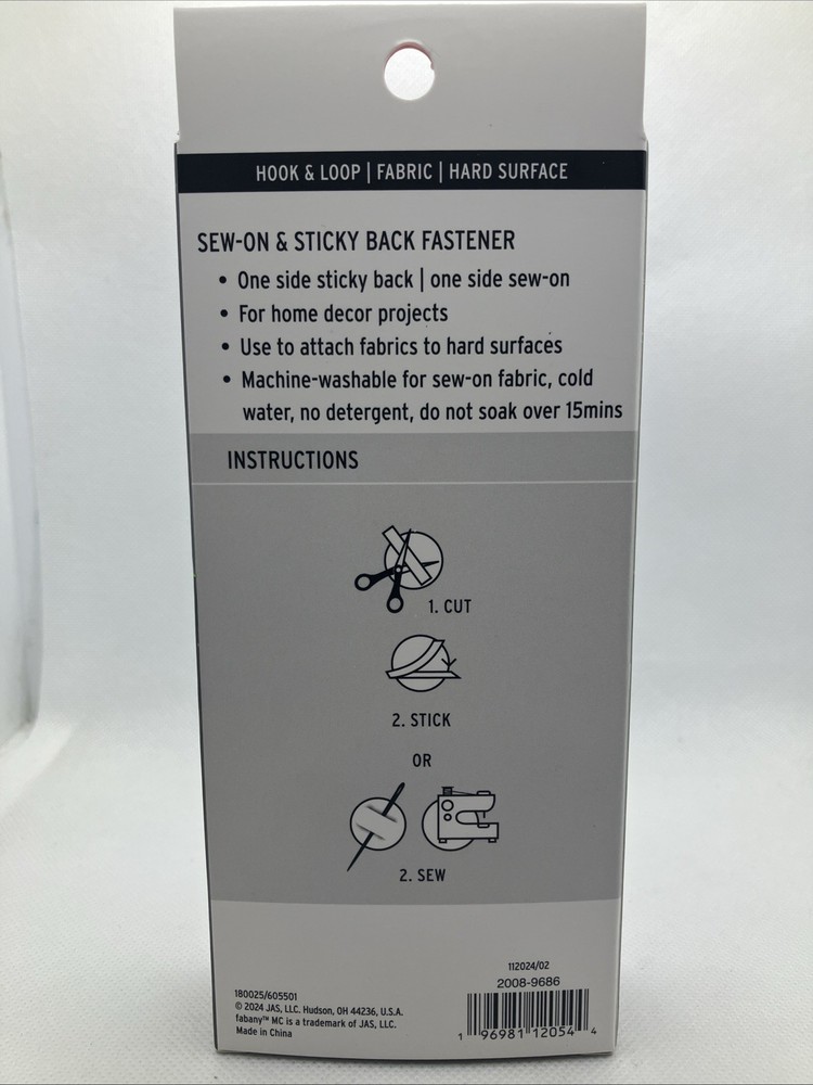 Fabany Sew-on & Sticky Back Fastener Hook & Loop 6’x1”
