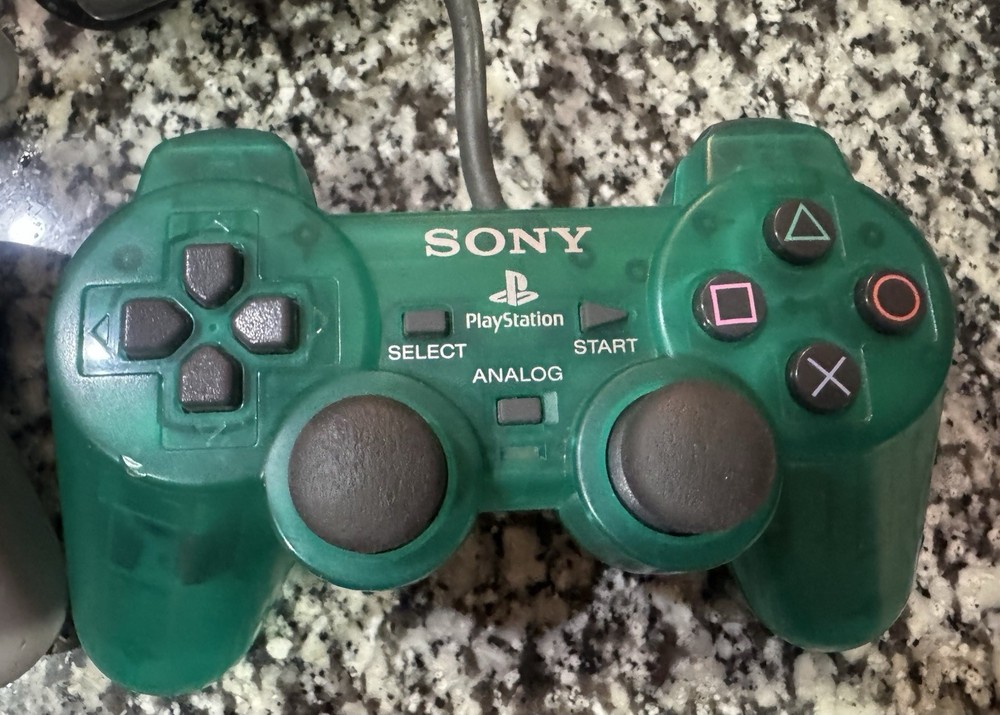 Sony PlayStation PS1 DualShock Controller Grey Emerald Green OEM NOTTESTED