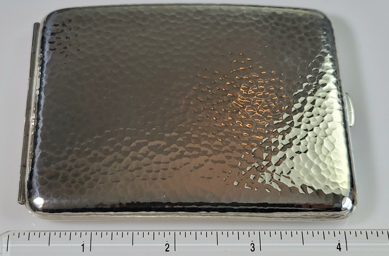 FINE LRG c. 1965 Japanese Hammered Sterling+ Silver Curved Smokes Case 3.56 ozt