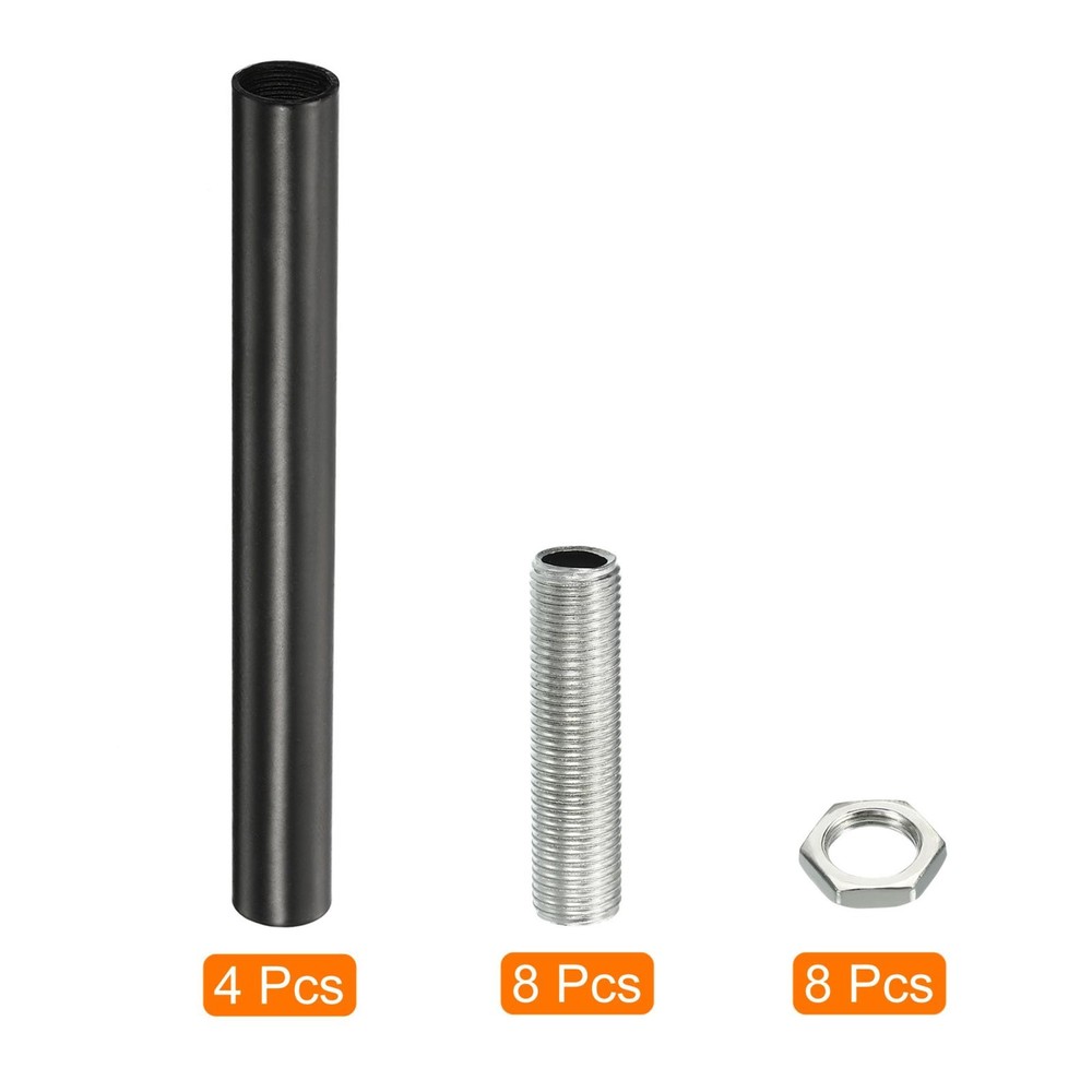 4set M10 Threaded Extension Rod Kit 3.94" Coupling Nut with Pipe Hex Nut Black