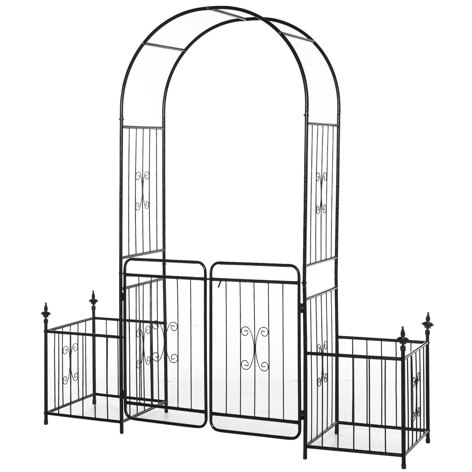 Outdoor Decorative Steel Backyard Gate & Trellis w/ Two Door Design & Scrollwork