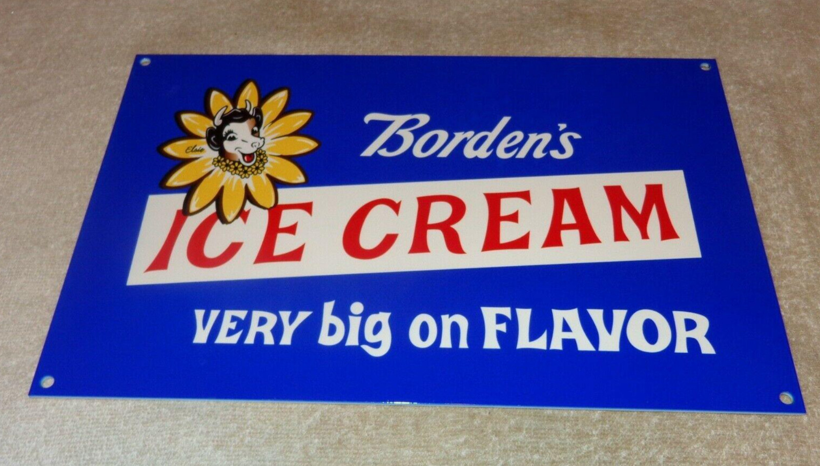 VINTAGE BORDEN'S ICE CREAM ELSIE THE COW 12" METAL BORDENS DAIRY 🥛 GAS OIL SIGN
