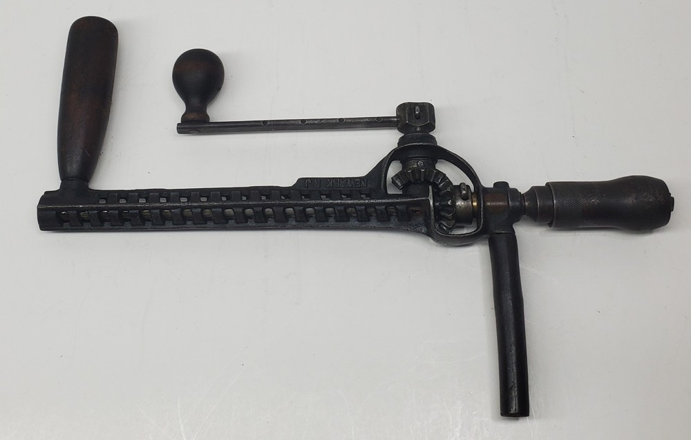 Antique Rusby Patent Adjustable Hand Crank Drill Caged
