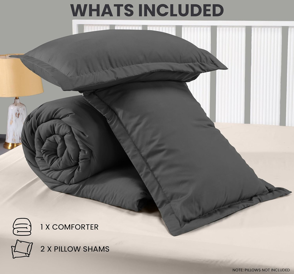 King Comforter Set Grey, Comforters King Size 3 Pieces Bedding Comforters Sets,