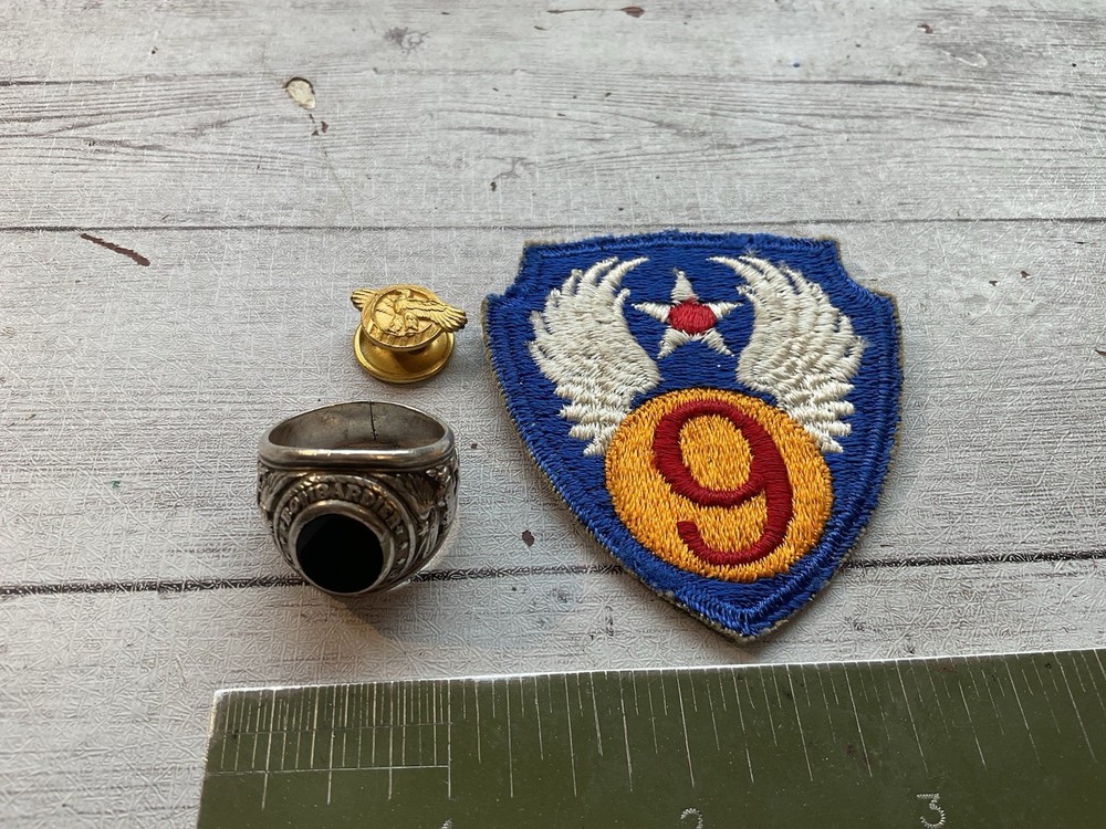ORIGINAL WWII USAAF BOMBARDIER RING STERLING / PATCH