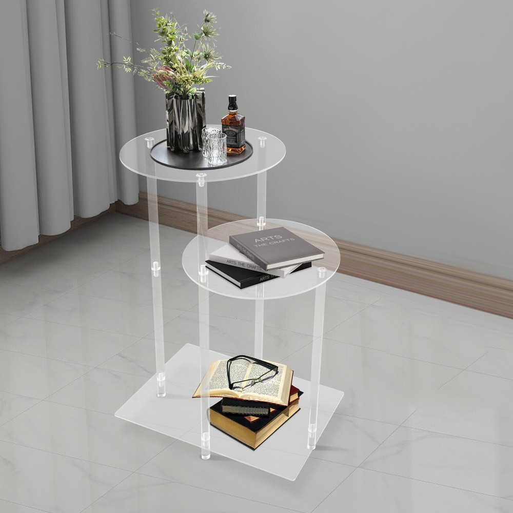 Side Table Home Bedside Table with Open Storage Shelf Indoor Clear Side Table US